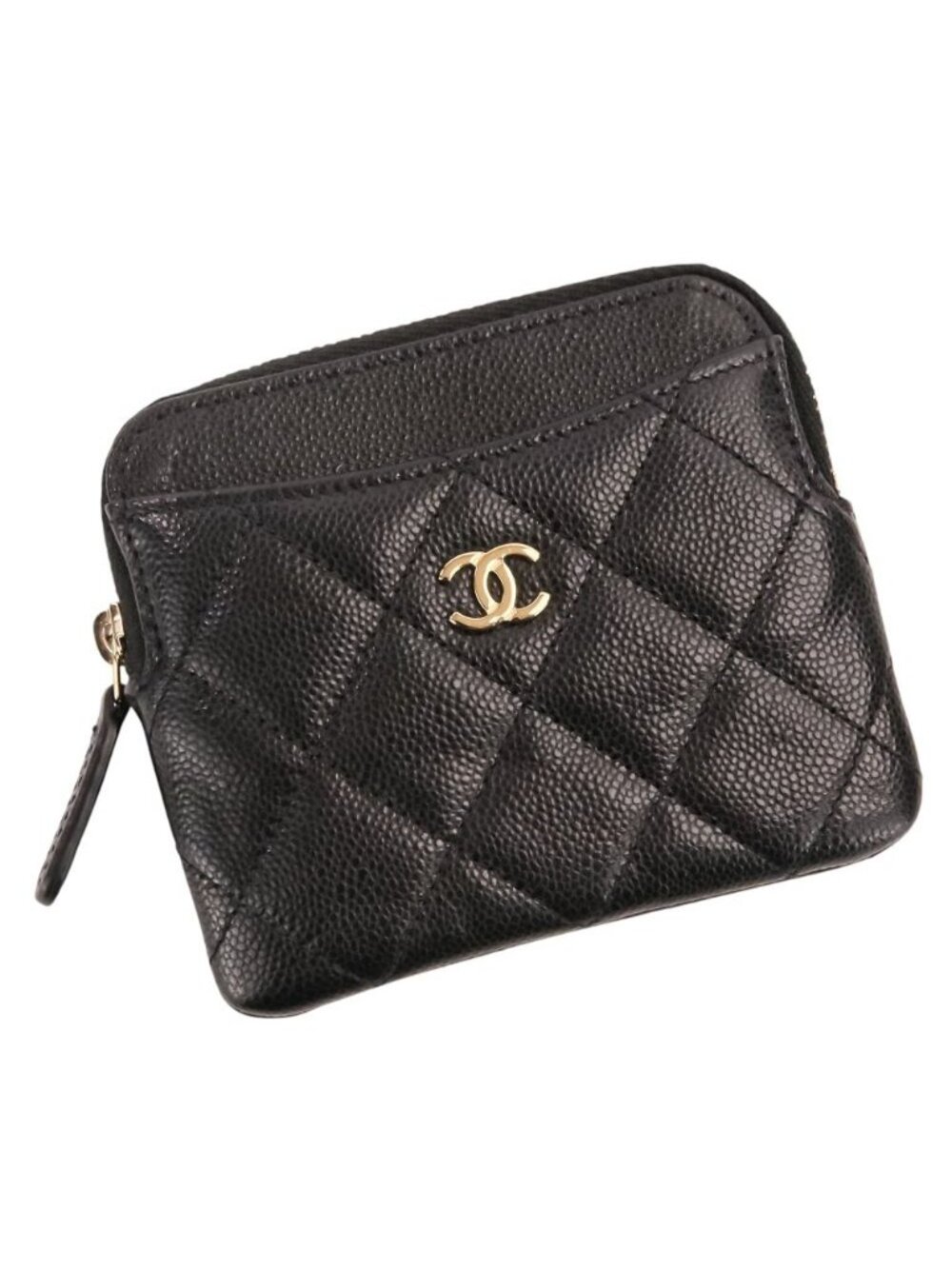 Chanel Classic Zip Coin Purse Caviar Leather Quilted Case Black